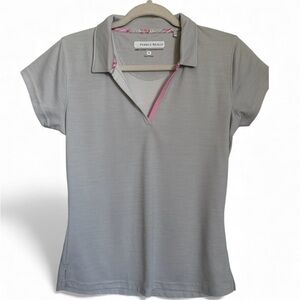 Pebble Beach Women's Light Gray Polo Tee. dry -luxe performance woman golf polo